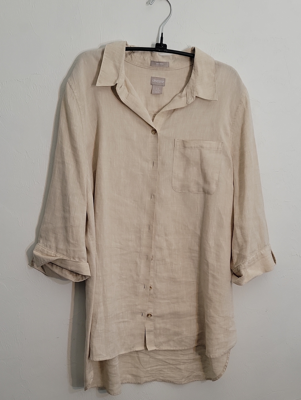 Chico's Lightweight Beige Linen Button-Front Blouse